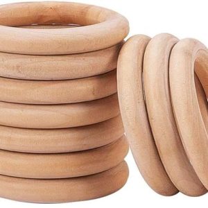 Wooden Rings (40mm), Pack of 10 Natural Wood Rings Without Paint Smooth Unfinished Wood Circles for Kids Crafts & Toys
