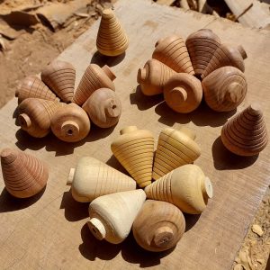 Tokyodo Natural Wooden Spinning Top Toy, Classic Lattu for Kids, Eco-Friendly Handcrafted Play