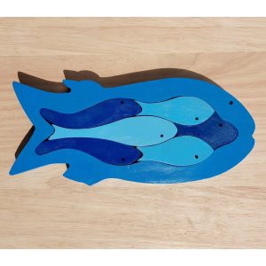Tokyodo Wooden Blue Fish Shaped Jigsaw Puzzle – Eco-Friendly, Handcrafted Ocean Animal Puzzle for Kids & Adults